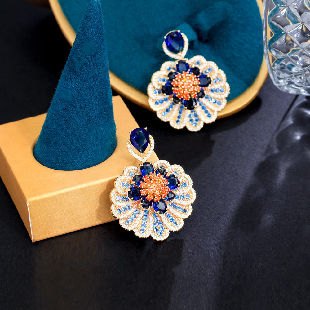 Boucles d'Oreilles "Splendeur Bleue" plaqué Or 18k