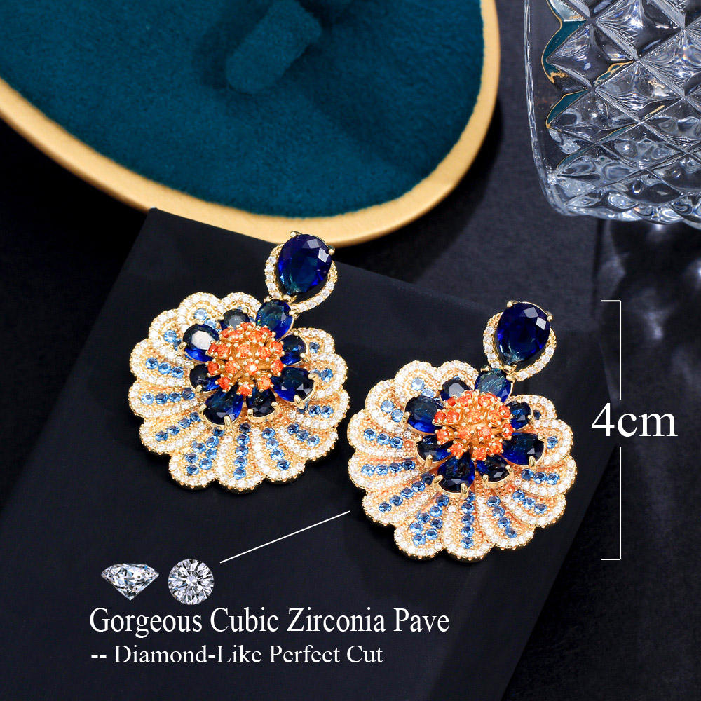 Boucles d'Oreilles "Splendeur Bleue" plaqué Or 18k