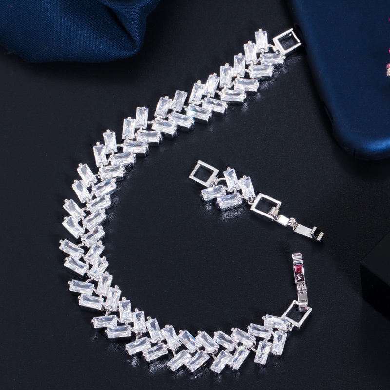 Bracelet "Feuille Cristalline" Plaqué Or Blanc