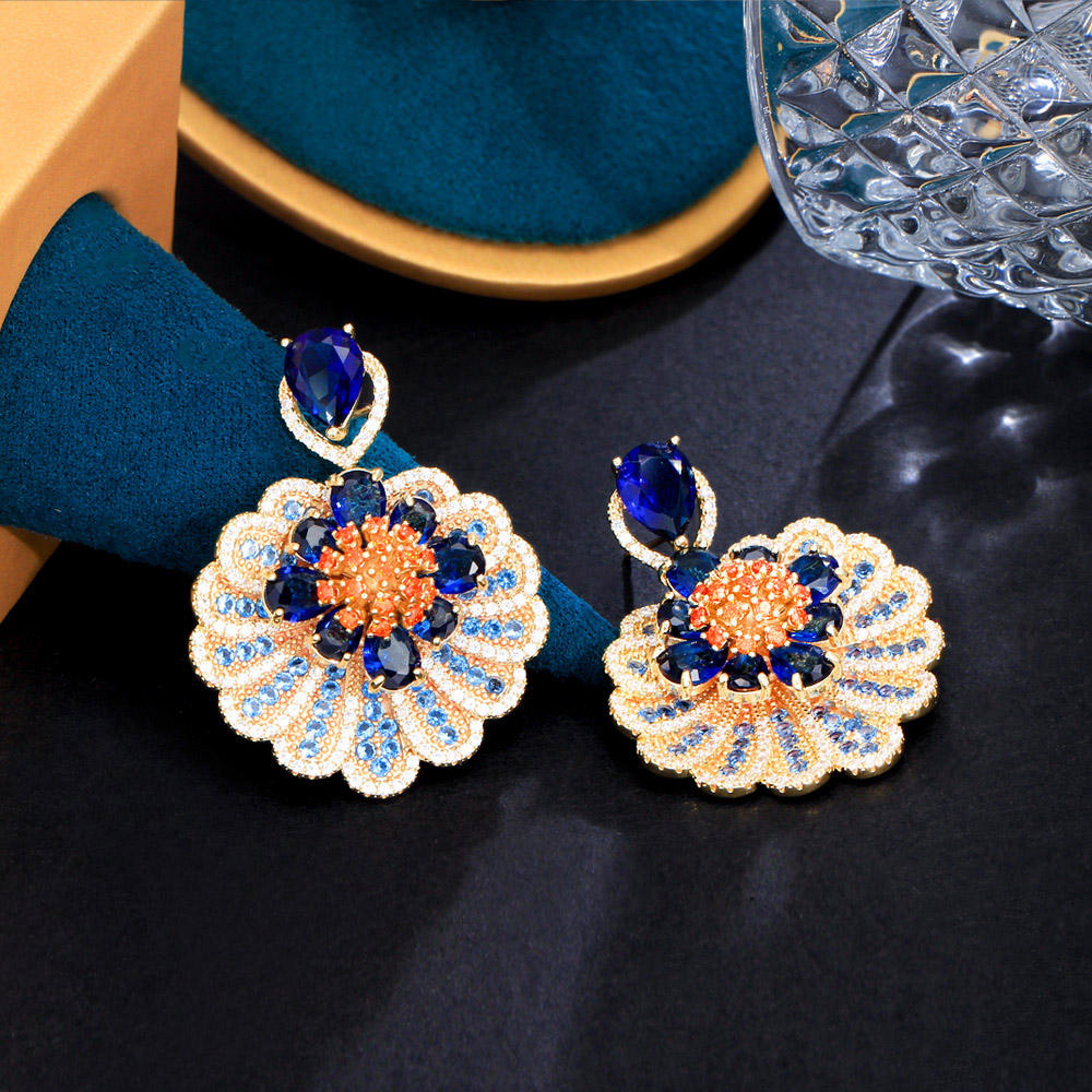 Boucles d'Oreilles "Splendeur Bleue" plaqué Or 18k