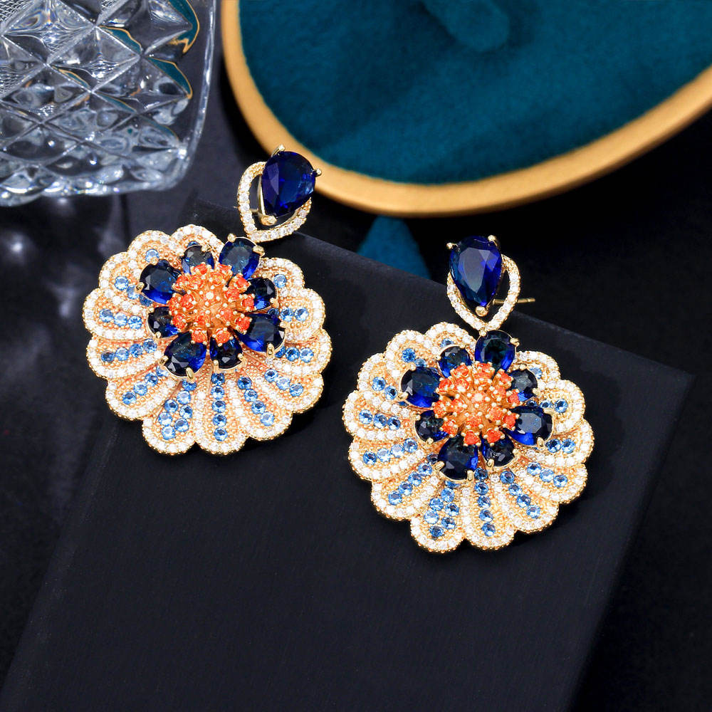 Boucles d'Oreilles "Splendeur Bleue" plaqué Or 18k
