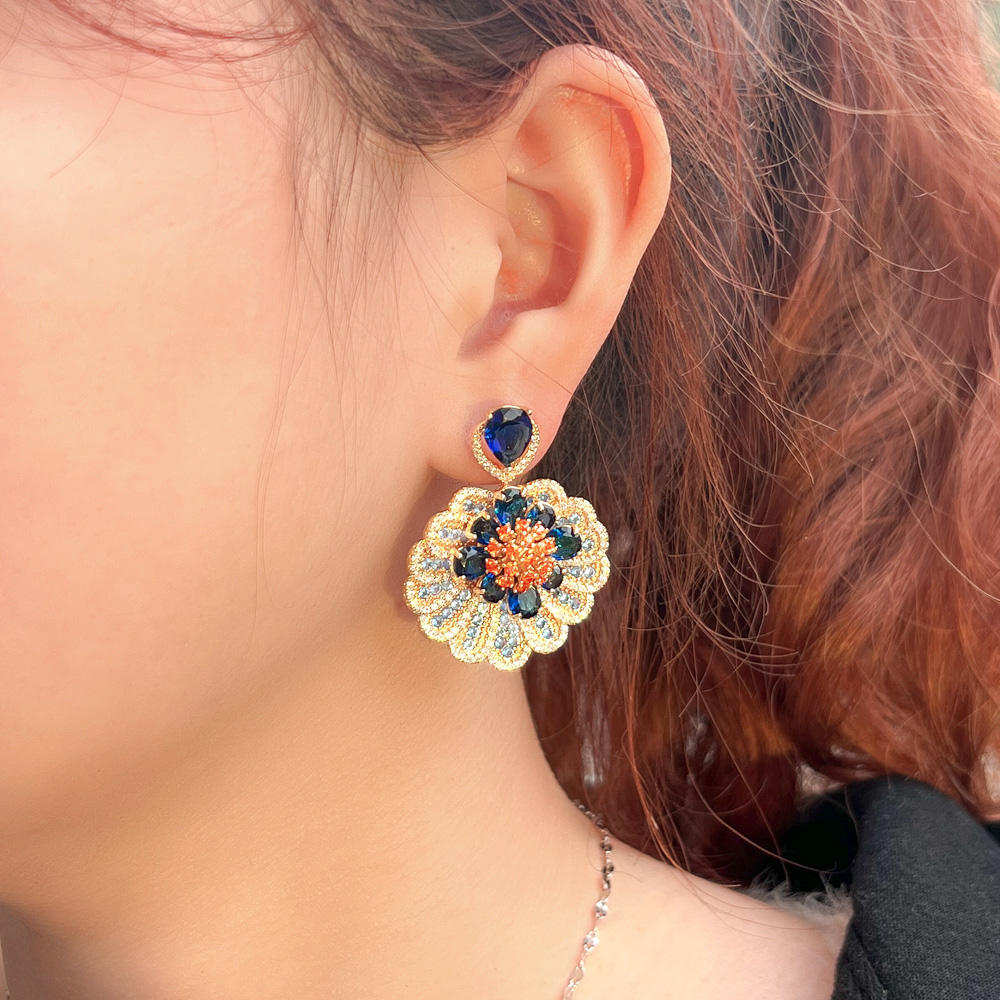Boucles d'Oreilles "Splendeur Bleue" plaqué Or 18k