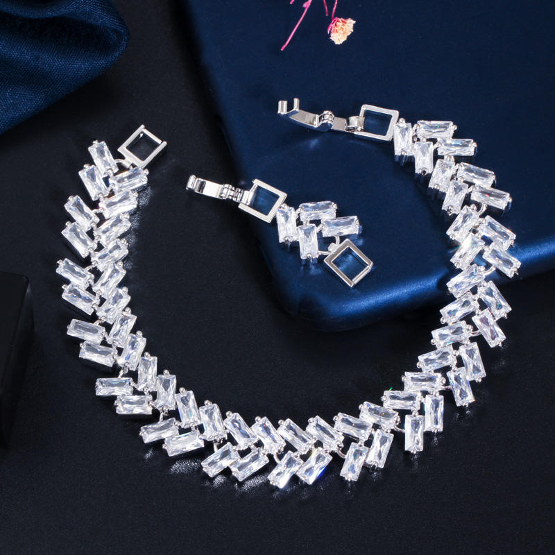 Bracelet "Feuille Cristalline" Plaqué Or Blanc