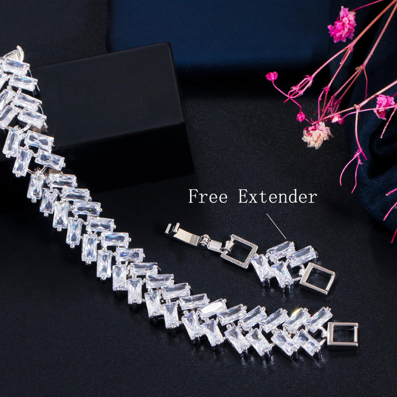 Bracelet "Feuille Cristalline" Plaqué Or Blanc
