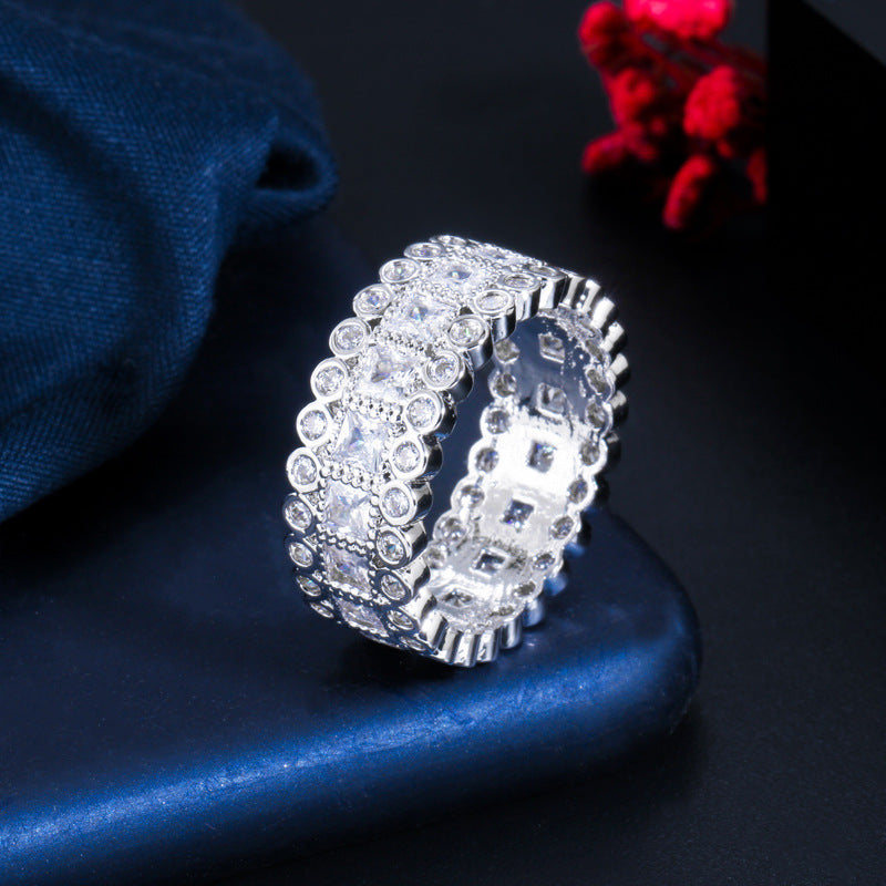 Bague Double Lumière à deux rangées de zircons, plaquée platine