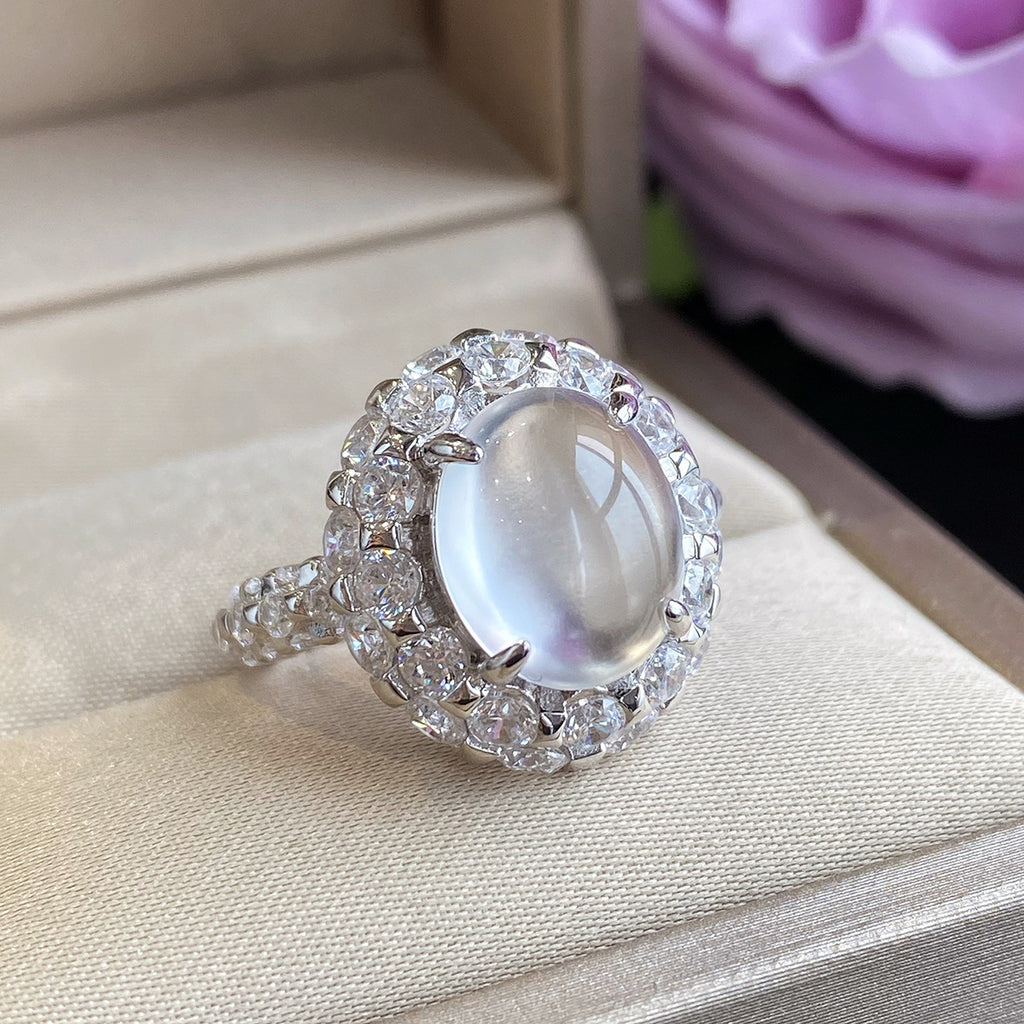 Bague agate blanche ovale ajustable - Mirage Bijoux