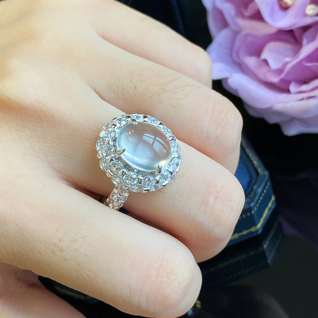 Bague agate blanche ovale ajustable - Mirage Bijoux