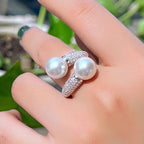 Duo de Nacre – Bague Ouverte Perles & Zircon