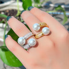 Duo de Nacre – Bague Ouverte Perles & Zircon