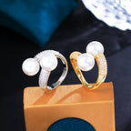 Duo de Nacre – Bague Ouverte Perles & Zircon