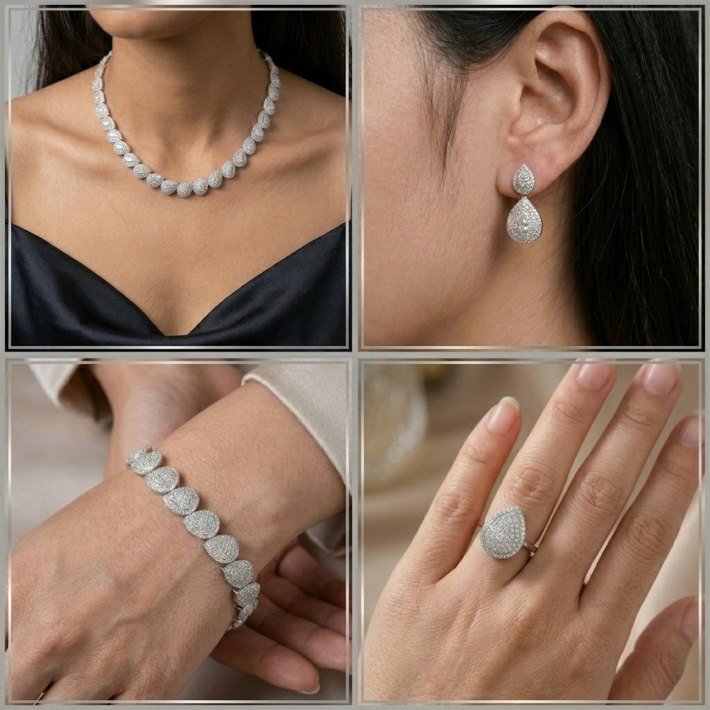 Parure 4 pièces Yasmine argentée